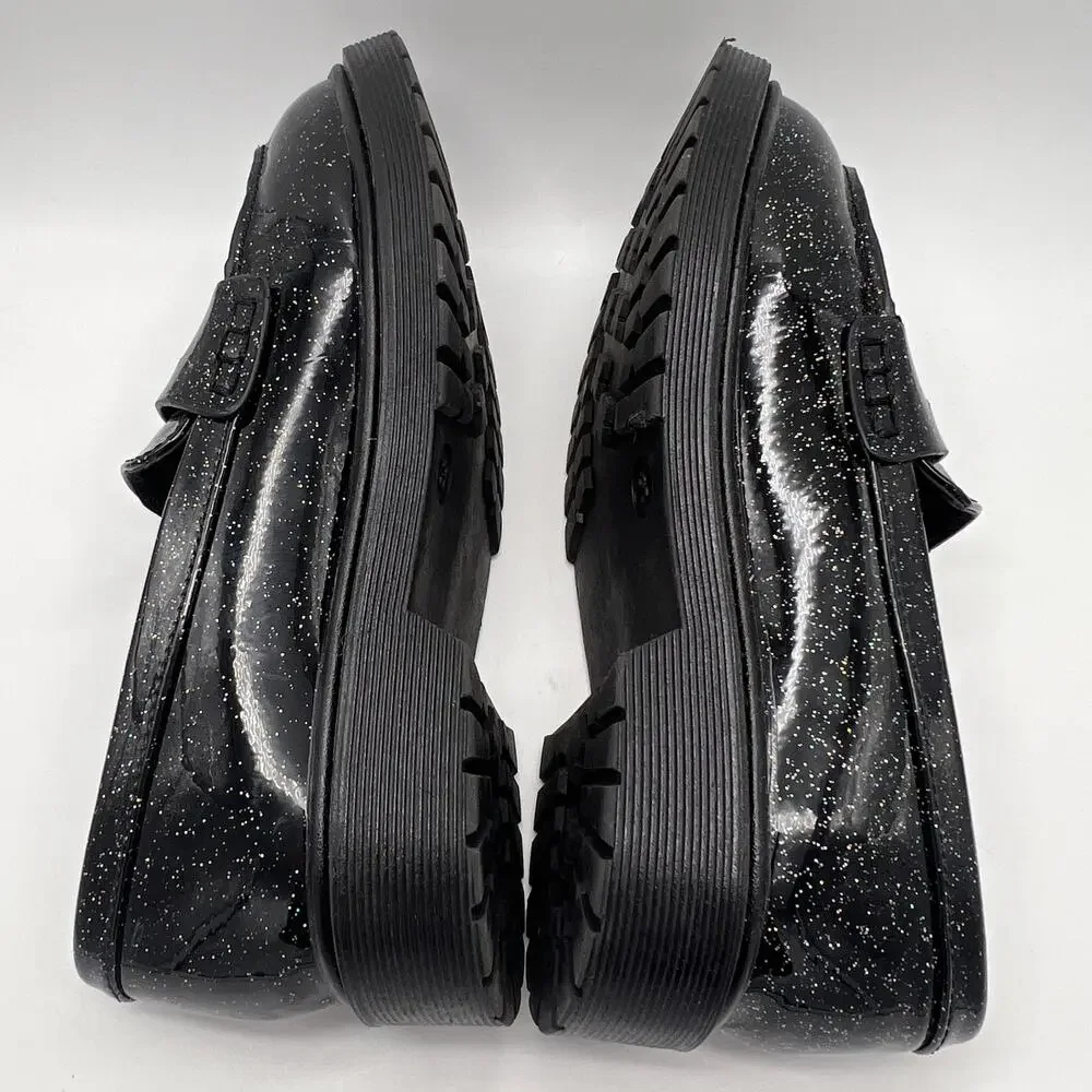 Art Class Girl's Glitter Celia Loafers Black Sparkle Size 3 Chunky Soles Preppy